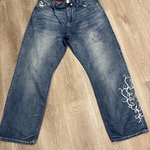Vintage Coogi Heritage Jean Mens 40x34 Wash Baggy Loose Silver Embroidered Y2K